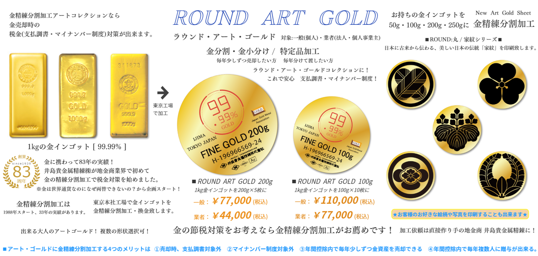 Round Art Gold 純金 インゴット 金分割 金小分け ハート アート ゴールド インゴット分割 インゴット小分け 井島貴金属精錬株式会社 インゴット 分割 インゴット小分け 井島貴金属精錬株式会社 金分割 金小分け