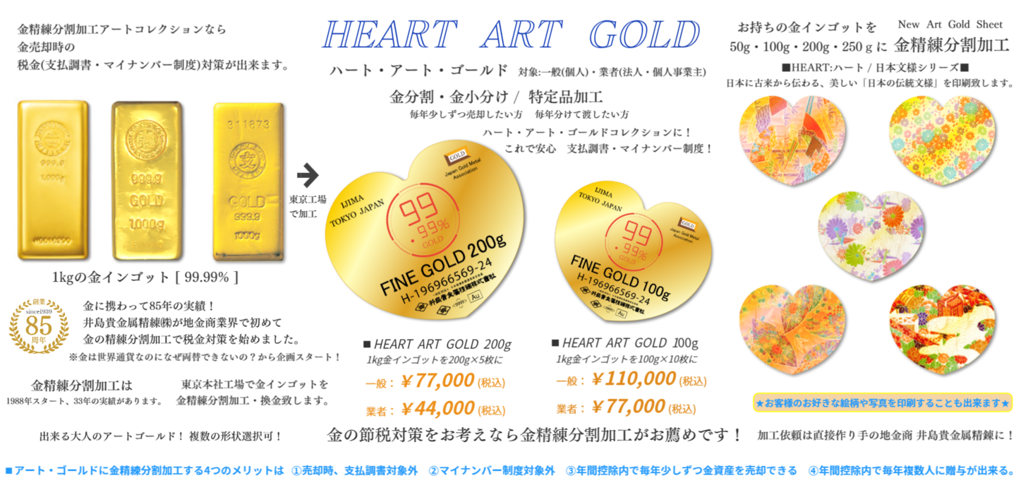 Heart Art Gold 純金 インゴット 金分割・金小分け:ハート アート Heart Art Gold 純金 インゴット 金分割・金小分け:ハート アート