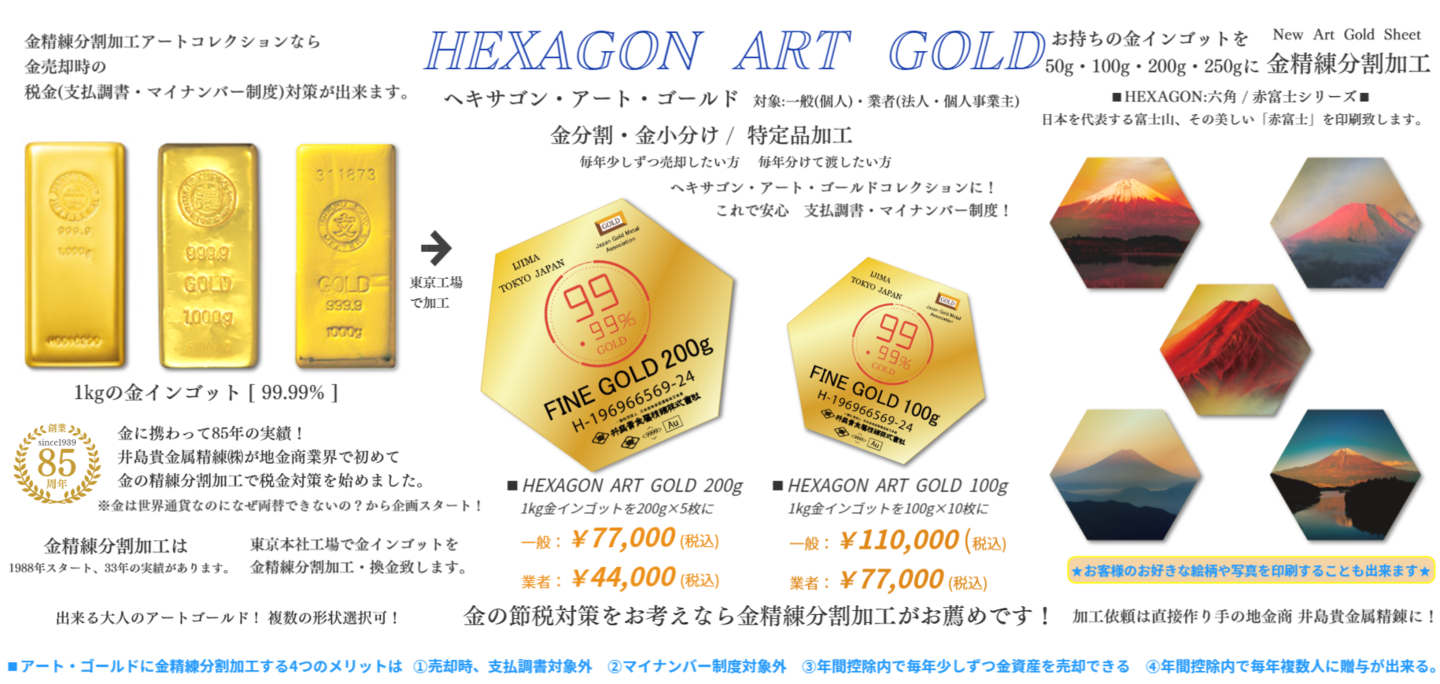 Hexagon Art Gold 純金 インゴット 金分割・金小分け:ハート アート Hexagon Art Gold 純金 インゴット 金分割・金小分け:ハート アート