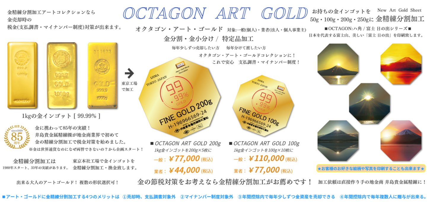 Octagon Art Gold 純金 インゴット 金分割・金小分け:ハート アート Octagon Art Gold 純金 インゴット 金分割・金小分け:ハート アート